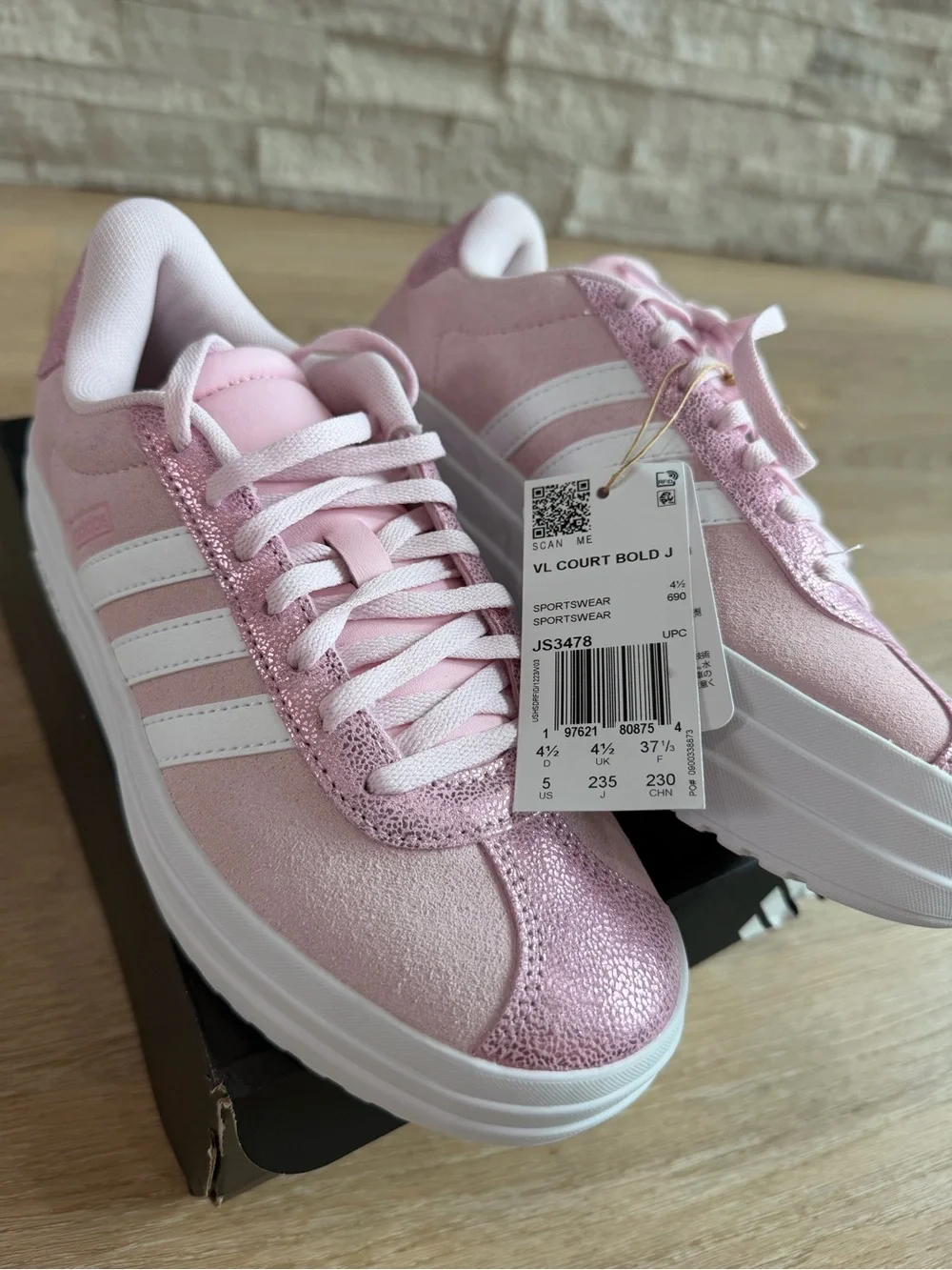 adidas VL Court Bold Platform Sneakers in Pink and White